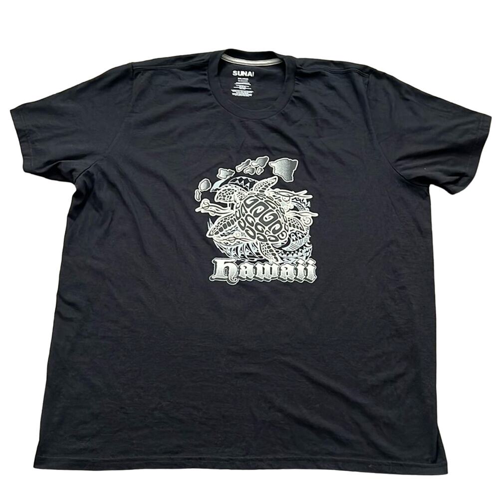 Suna Men’s Black Lightweight 100%‎ Cotton Hawaiian Graphic T-Shirt Size 2XL